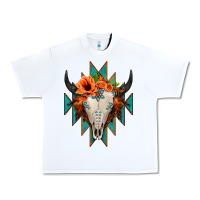 White Aztec Turquoise Bull Skull Urban Heavy Tee - Jasminsmagicworld