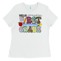 White hellofirstgrade Ladies Tee - CowhideDigitalArt