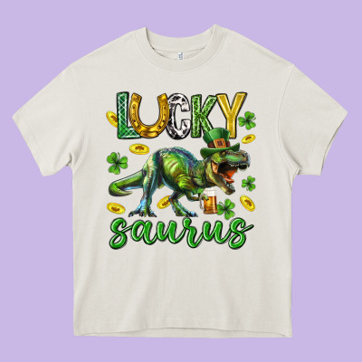 Lucky Saurus St.patricks Day Heavy Core Tee Designed By Neo Western