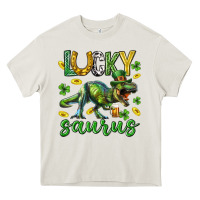 Cream Lucky saurus st.patricks day Heavy Core Tee - Neo Western