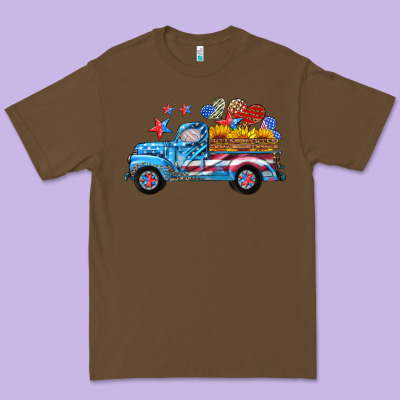 American Truck And Flag With Stars Premium Tee Designed By Hra Design Shop