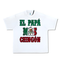 White El Papa Mas Chingon Mexican Flag Urban Heavy Tee - Jasminsmagicworld