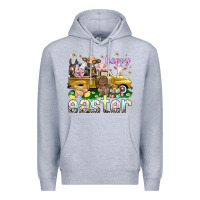 Heather Grey Happy Easter truck with farm animals Easter Day Premium Hoodie - HowdyJamesFarm