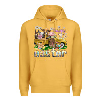 Mustard Happy Easter truck with farm animals Easter Day Premium Hoodie - HowdyJamesFarm