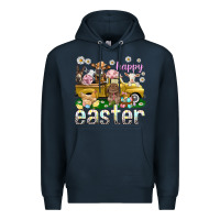 Navy Happy Easter truck with farm animals Easter Day Premium Hoodie - HowdyJamesFarm