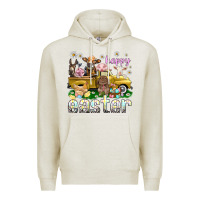 Oatmeal Heather Happy Easter truck with farm animals Easter Day Premium Hoodie - HowdyJamesFarm