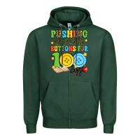 Sports Green pushing my teacher's buttons for 100 days Zipper Hoodie - Artiststas