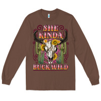 Chestnut she kinda buck wild with bull skull Long Sleeve Tee - NancyCooperArtShop