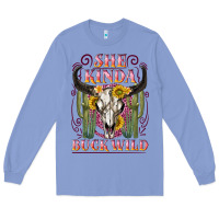 Colony Blue she kinda buck wild with bull skull Long Sleeve Tee - NancyCooperArtShop
