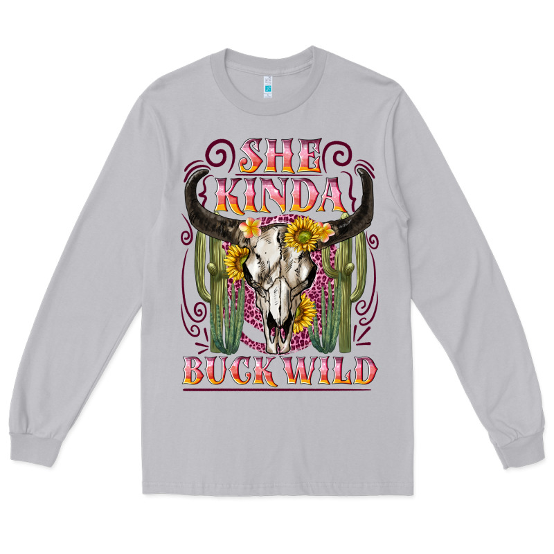 She Kinda Buck Wild With Bull Skull Long Sleeve Tee by NancyCooperArtShop | Teevron