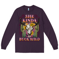 Plum she kinda buck wild with bull skull Long Sleeve Tee - NancyCooperArtShop