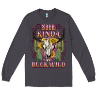Smoke she kinda buck wild with bull skull Long Sleeve Tee - NancyCooperArtShop