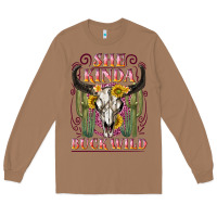 Toasted Coconut she kinda buck wild with bull skull Long Sleeve Tee - NancyCooperArtShop