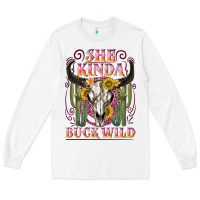 White she kinda buck wild with bull skull Long Sleeve Tee - NancyCooperArtShop