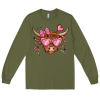 Army Green valentines day long haired cow Long Sleeve Tee - MaliasSmallBusiness