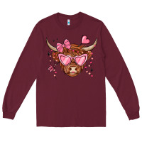 Burgundy valentines day long haired cow Long Sleeve Tee - MaliasSmallBusiness