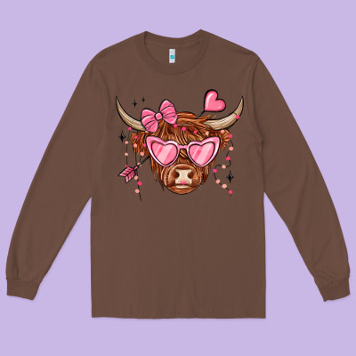 Valentines Day Long Haired Cow Long Sleeve Tee Designed By Maliassmallbusiness