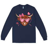 Navy valentines day long haired cow Long Sleeve Tee - MaliasSmallBusiness