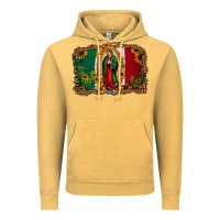 Vintage Mustard our lady of Guadalupe Mexican flag background Vintage Hoodie - Jasminsmagicworld