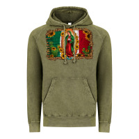 Vintage Olive our lady of Guadalupe Mexican flag background Vintage Hoodie - Jasminsmagicworld