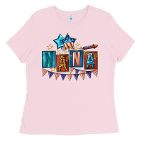 Bubblegum Pink American Nana 4th of july Ladies Tee - CowGirlArtShop