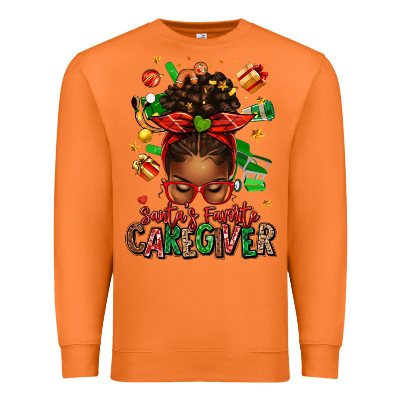 Santas Favorite Caregiver Afro Messy Bun Premium Sweatshirt by texasbilliewilder | Teevron