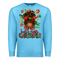 Ocean Blue santas favorite caregiver afro messy bun Premium Sweatshirt - texasbilliewilder