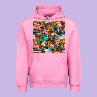 Cow With Aztec And Sunflowers Seamless Pattern Urban Hoodie Designed By Fadigitalartstudio