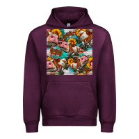 Mauve Wine cow with aztec and sunflowers seamless pattern Urban Hoodie - FaDigitalArtStudio