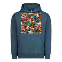 Pigment Midnight Navy cow with aztec and sunflowers seamless pattern Urban Hoodie - FaDigitalArtStudio
