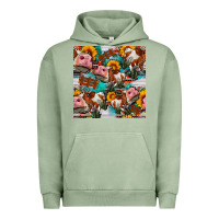 Pigment Oil Green cow with aztec and sunflowers seamless pattern Urban Hoodie - FaDigitalArtStudio