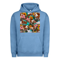Pigment Pebble Blue cow with aztec and sunflowers seamless pattern Urban Hoodie - FaDigitalArtStudio