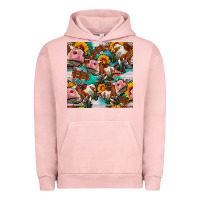 Pigment Salmon cow with aztec and sunflowers seamless pattern Urban Hoodie - FaDigitalArtStudio