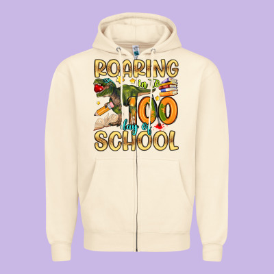 Roaring In To 100 Day Of School Zipper Hoodie Designed By Artiststas