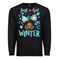 Black just a girl who loves winter afro messy bun Premium Sweatshirt - texasbilliewilder