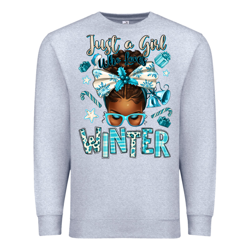 Just A Girl Who Loves Winter Afro Messy Bun Premium Sweatshirt by texasbilliewilder | Teevron