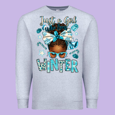 Just A Girl Who Loves Winter Afro Messy Bun Premium Sweatshirt Designed By Texasbilliewilder