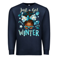 Navy just a girl who loves winter afro messy bun Premium Sweatshirt - texasbilliewilder