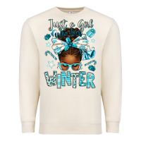 Sandshell just a girl who loves winter afro messy bun Premium Sweatshirt - texasbilliewilder