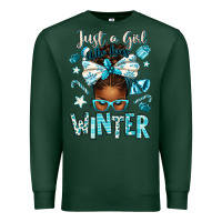 Sports Green just a girl who loves winter afro messy bun Premium Sweatshirt - texasbilliewilder