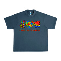 Midnight Navy Peace Love Autism Urban Heavy Tee - Jasminsmagicworld