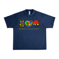 Navy Peace Love Autism Urban Heavy Tee - Jasminsmagicworld
