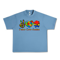 Pebble Blue Peace Love Autism Urban Heavy Tee - Jasminsmagicworld