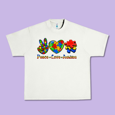 Peace Love Autism Urban Heavy Tee Designed By Jasminsmagicworld