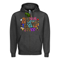 Charcoal Heather 100 days of doing teacher stuff Zipper Hoodie - Artiststas