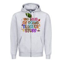 Heather Grey 100 days of doing teacher stuff Zipper Hoodie - Artiststas