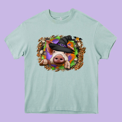 Halloween Pig Heavy Core Tee Designed By Cowhidedigitalart