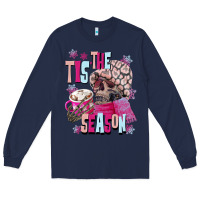Navy tis the season winter skull Long Sleeve Tee - NancyCooperArtShop