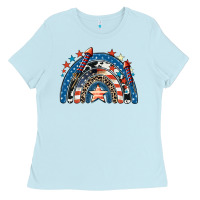 Baby Blue American rainbow 4th of july Ladies Tee - CowGirlArtShop