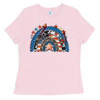 Bubblegum Pink American rainbow 4th of july Ladies Tee - CowGirlArtShop